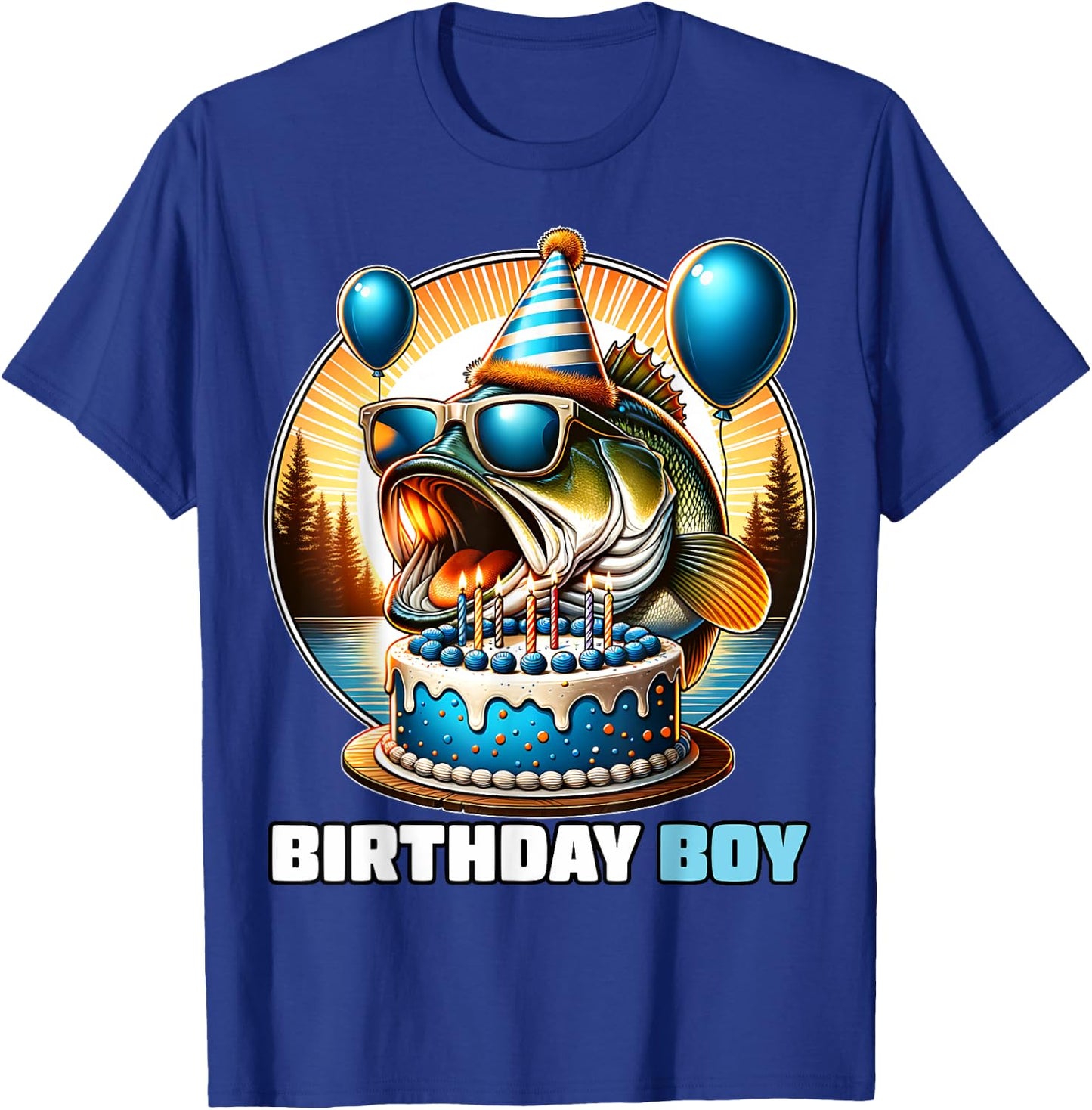 Funny Birthday Boy Fishing Birthday Shirt Bday Party Kids T-Shirt - T-Shirt | Royal