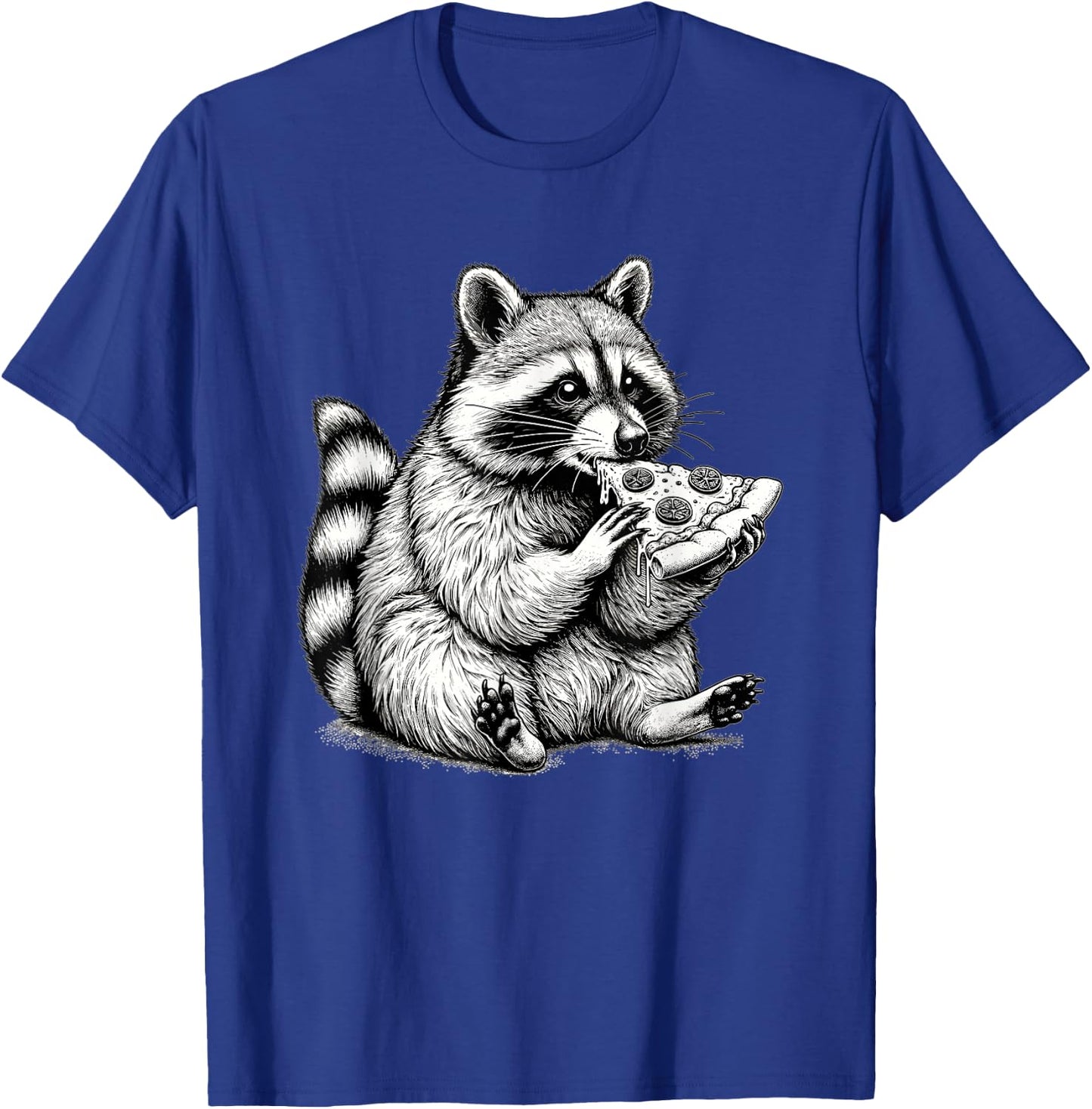 Raccoon Eating Pizza Slice Hand Drawn Art Cute Raccoon T-Shirt - T-Shirt | Royal
