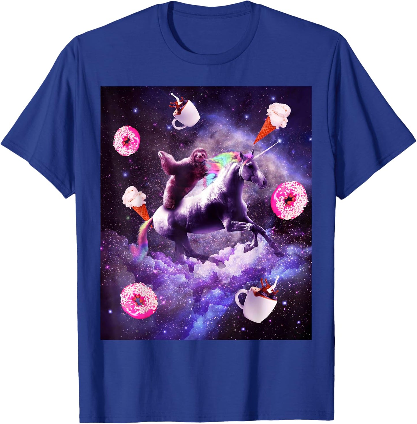 Outer Space Sloth Riding Unicorn - Donut T-Shirt - T-Shirt | Royal