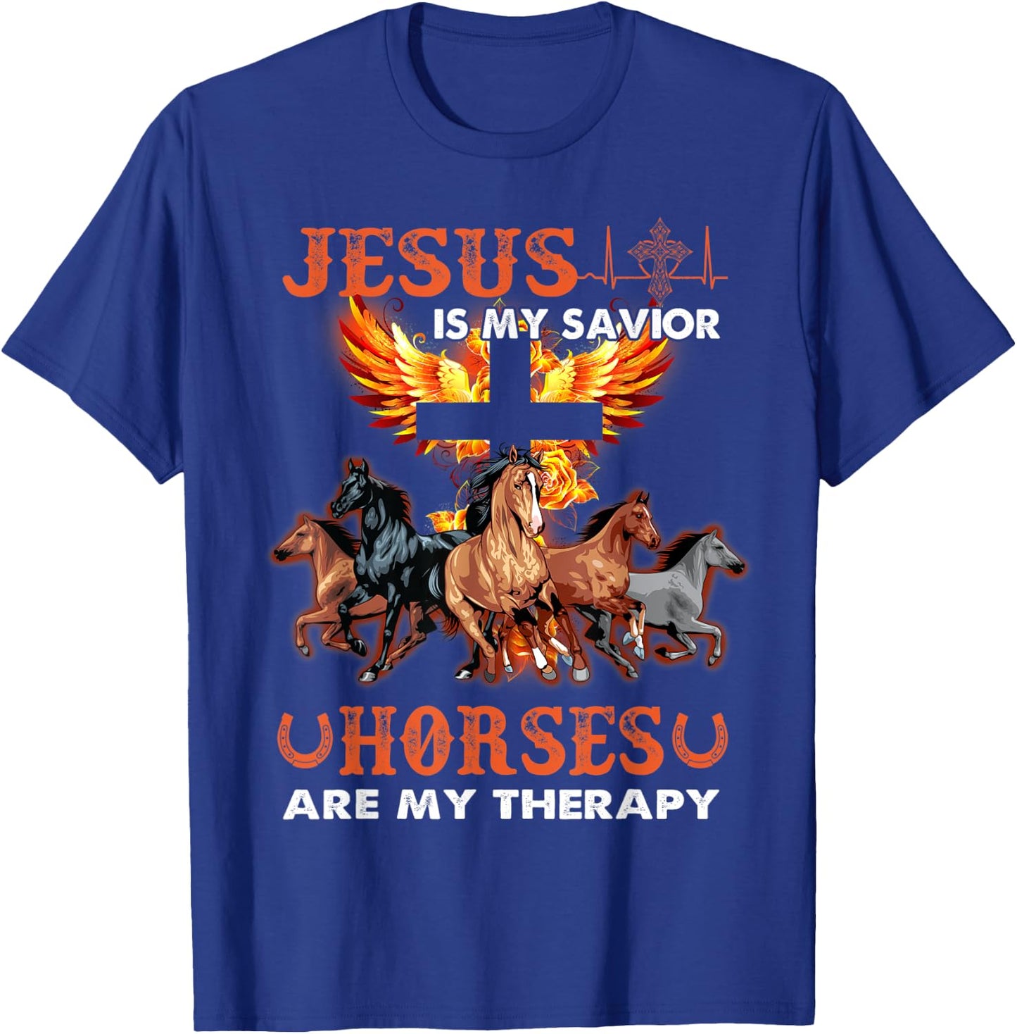 Jesus Is My Savior Horses Are My Therapy Christian T-Shirt - T-Shirt | Royal