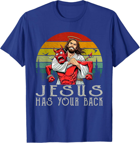 Jesus Has Your Back Vintage Art Christ Cross God Bible Verse T-Shirt - T-Shirt | Royal