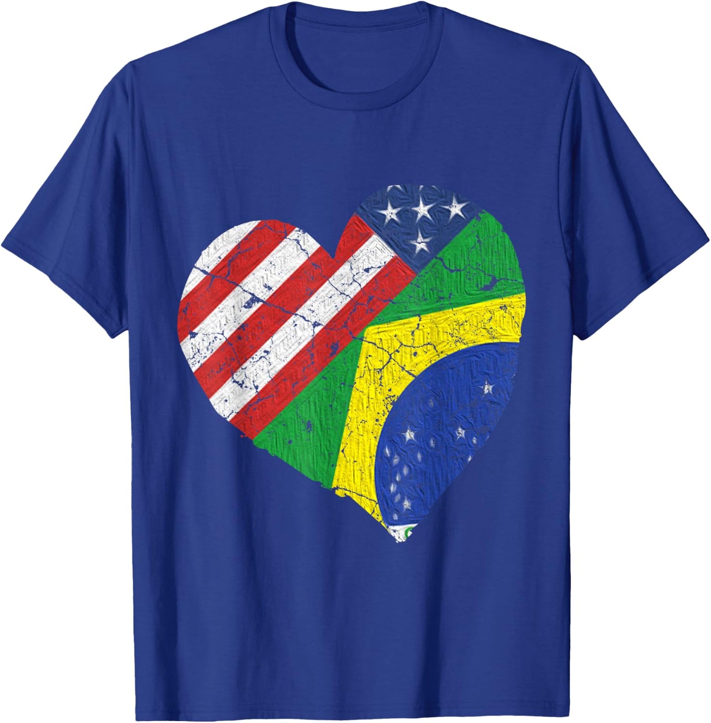 Half Brazilian Half American Flag Brazil USA Pride T-Shirt - T-Shirt | Royal