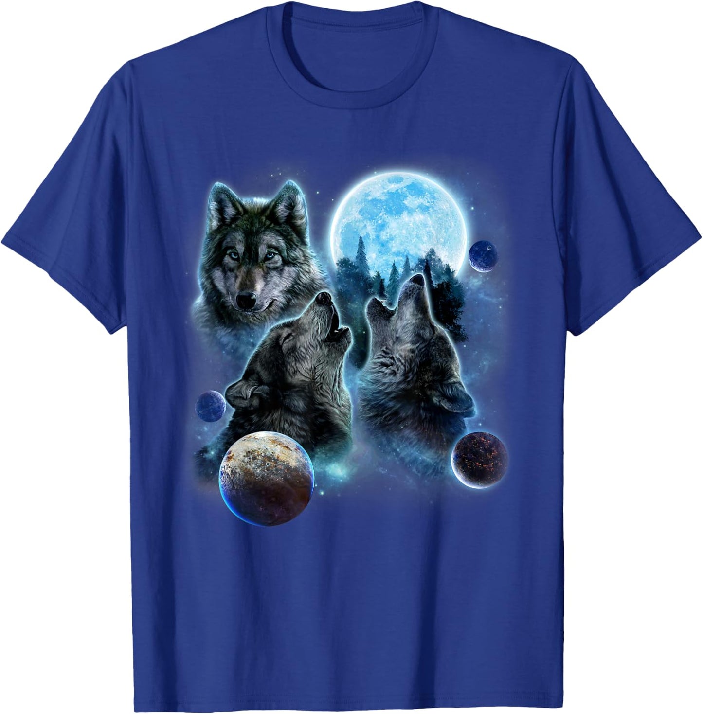 Three Wolf Howling and Moon T-Shirt - T-Shirt | Royal