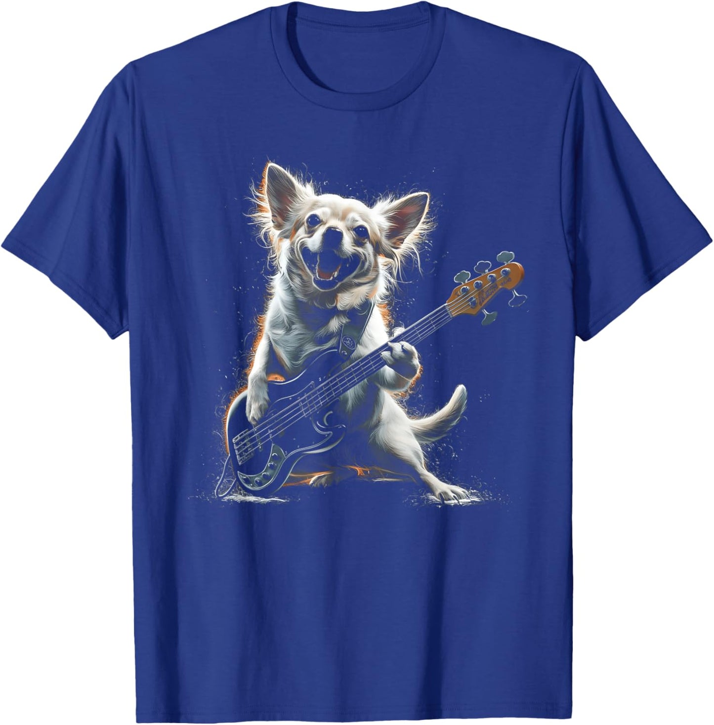Chihuahua Playing Guitar Dog Playing Bass Guitar Rocker T-Shirt - T-Shirt | Royal