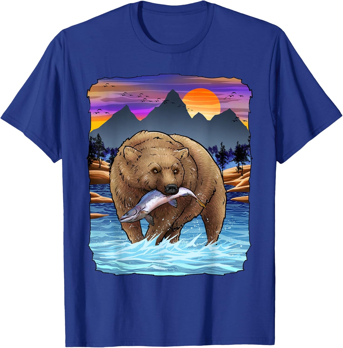 Grizzly Bear Catching Salmon Alaska Fishing Nature Lover T-Shirt - T-Shirt | Royal