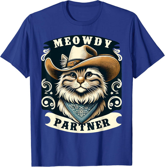 Meowdy Partner Cat Cowboy Hat Howdy Funny Country Western T-Shirt - T-Shirt | Royal