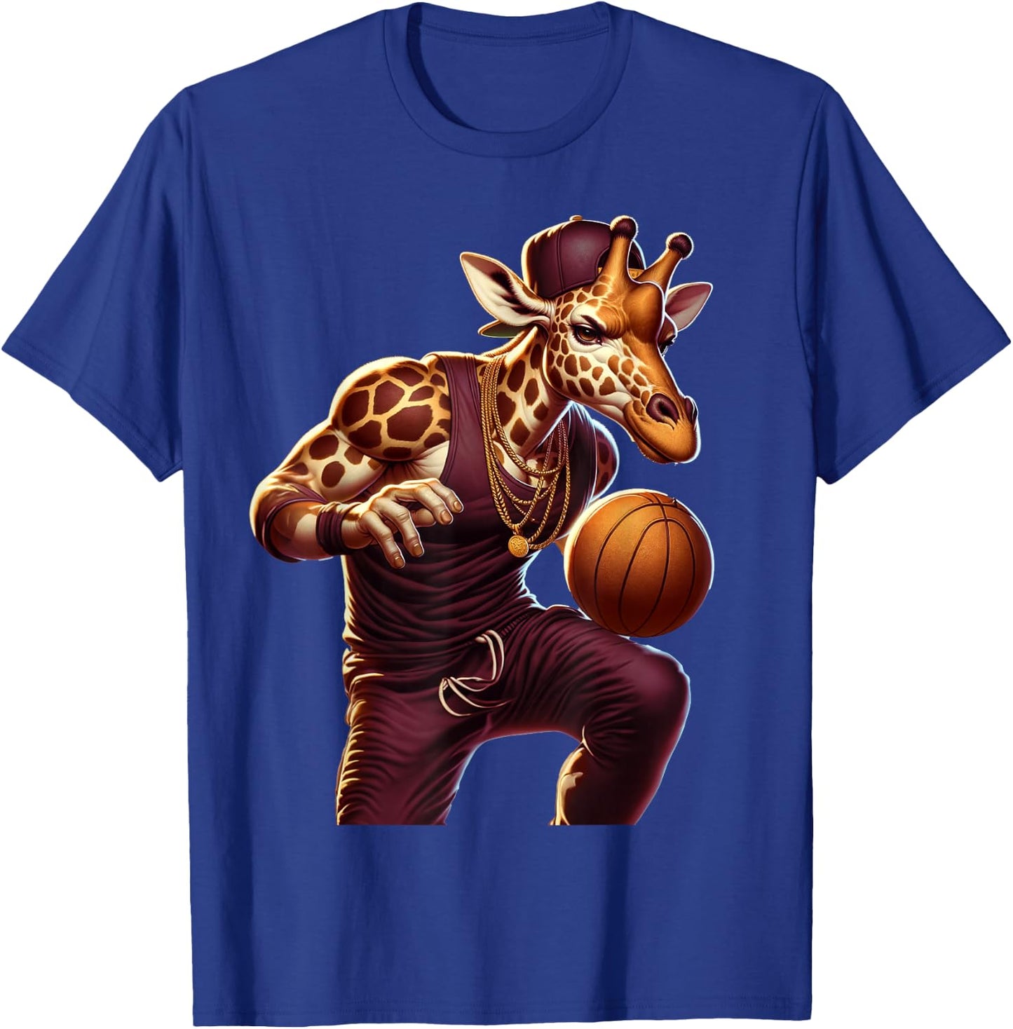 Basketball Playing Giraffe Graphic Hoops Animal Humor T-Shirt - T-Shirt | Royal
