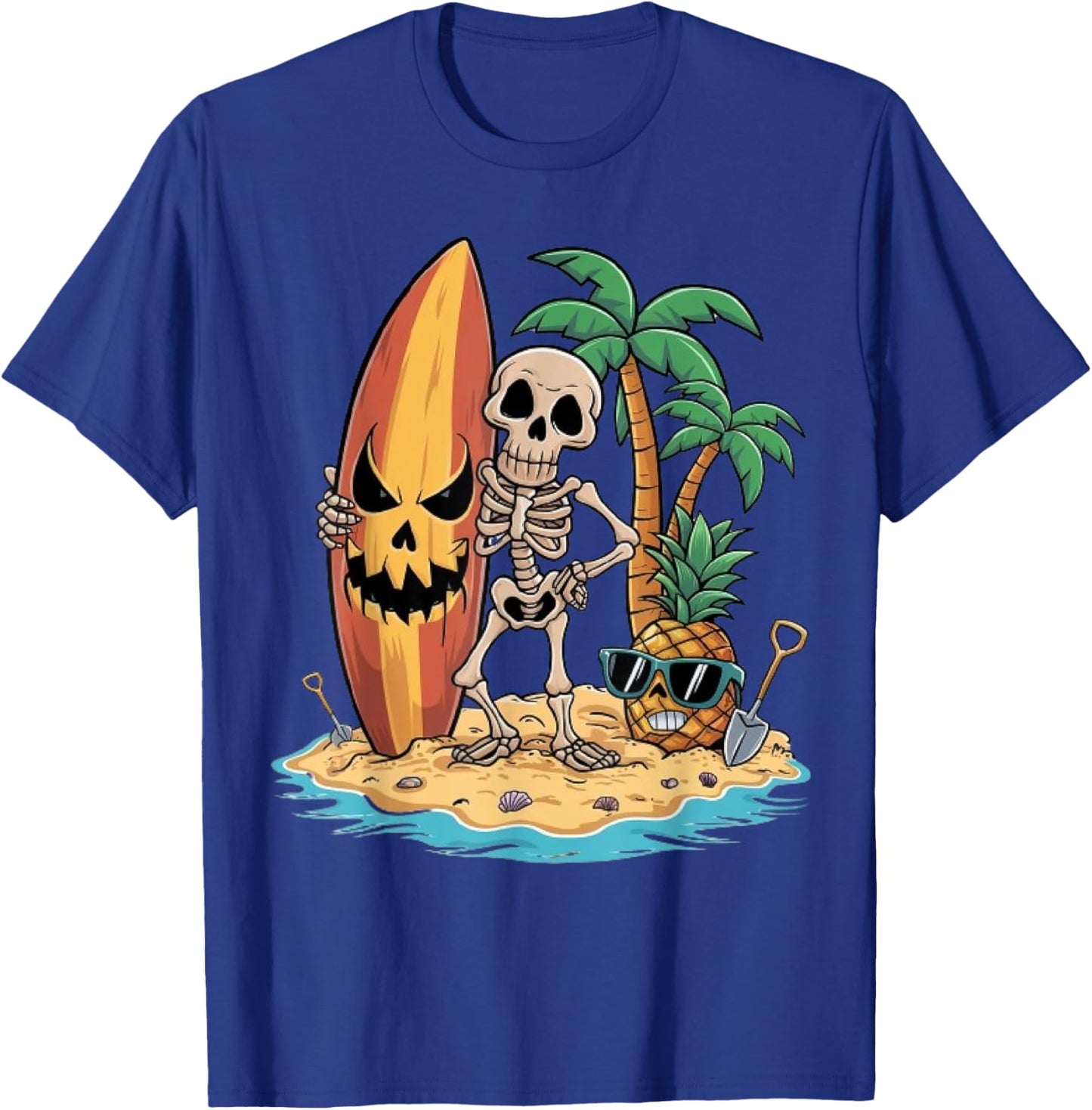 Skeleton Surfing Halloween Hawaii Men Women Surfer T-Shirt - T-Shirt | Royal