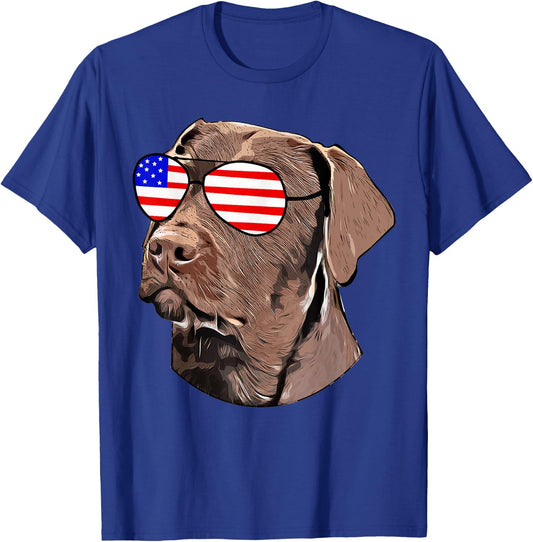 Chocolate Lab Gifts American Flag Sunglasses Dog Lover Gifts T-Shirt - T-Shirt | Royal