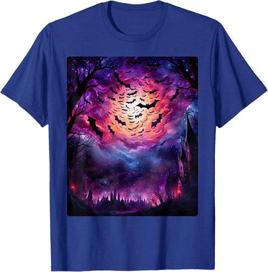 Gothic Bat Spooky Bats Pattern Moon Night T-Shirt - T-Shirt | Royal