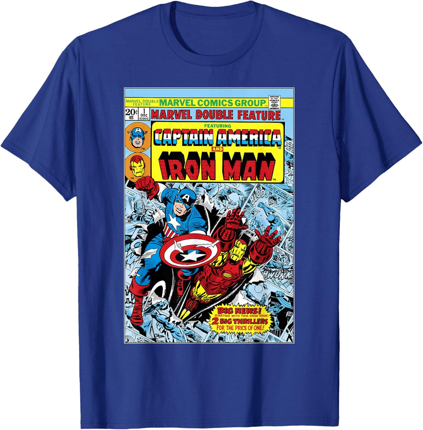 Marvel Double Feature Captain America & Iron Man Comic Cover T-Shirt - T-Shirt | Royal