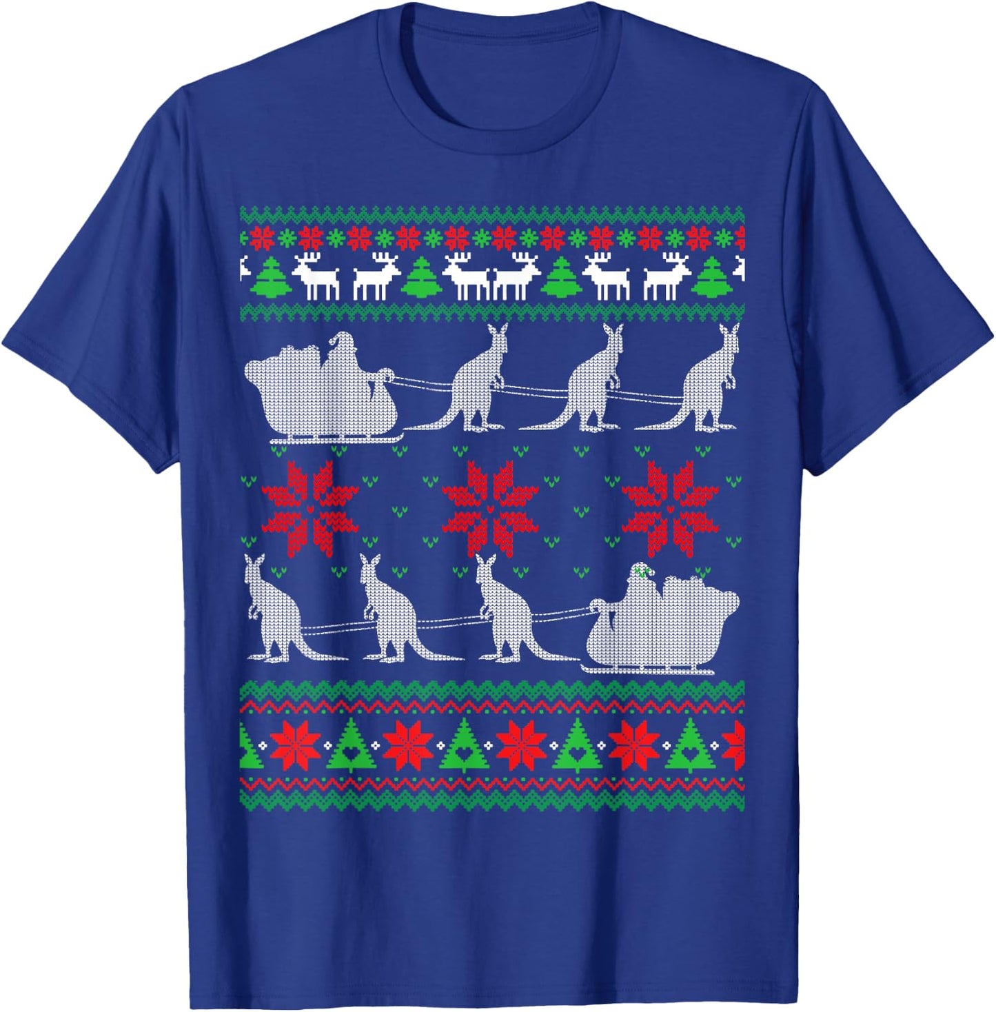Kangaroo Santa Sleigh Funny Australian Ugly Xmas Sweater T-Shirt - T-Shirt | Royal