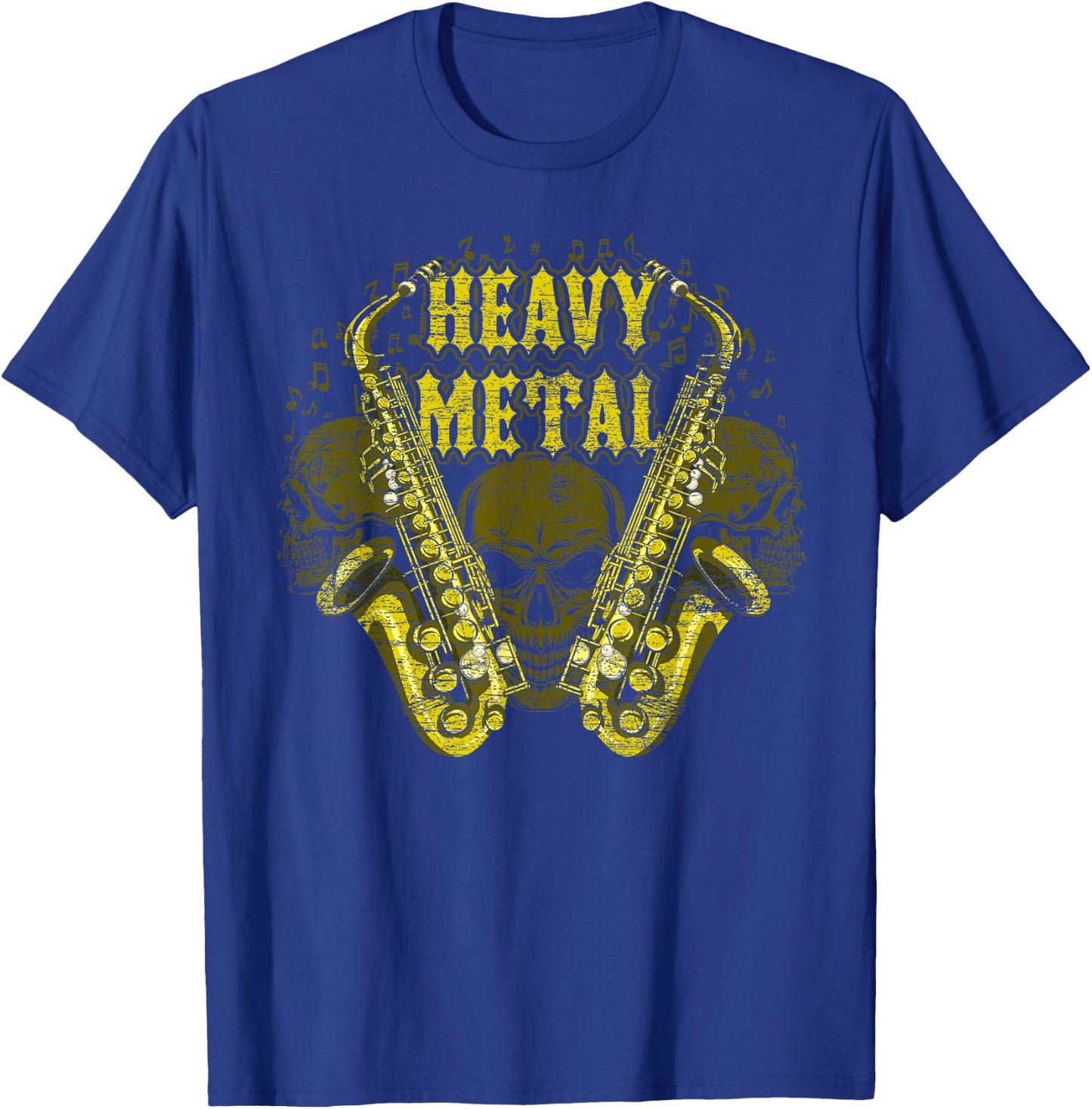 Heavy Metal Skull Scary Sax Player Saxophone T-Shirt - T-Shirt | Royal