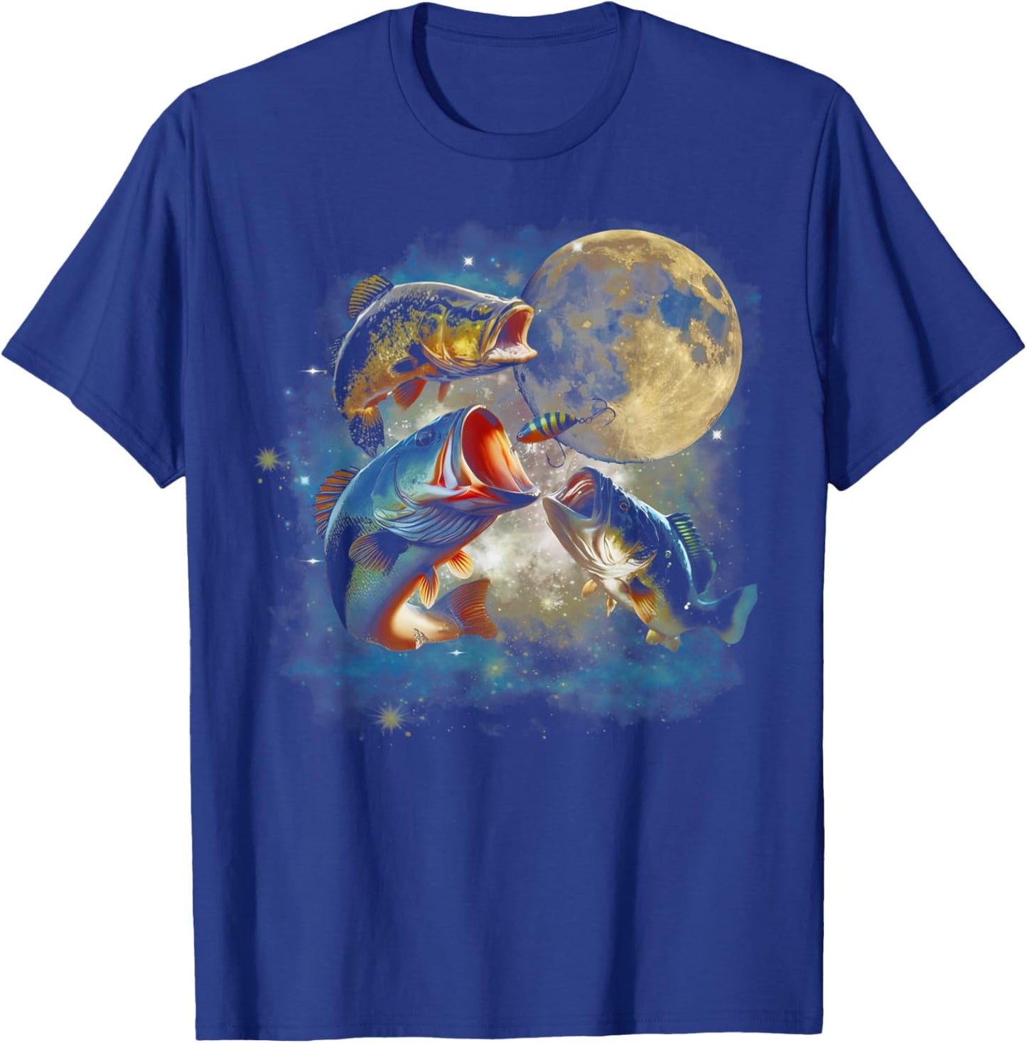 Vintage 90s Largemouth Bass Moon Retro Fisherman Fishing T-Shirt - T-Shirt | Royal