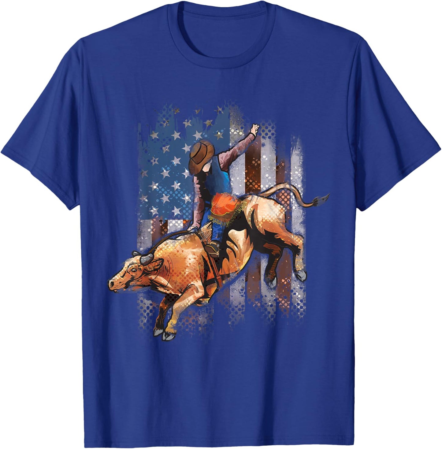 Rodeo Bull Riding American Flag Shirt Cowboy Bull Rider T-Shirt - T-Shirt | Royal