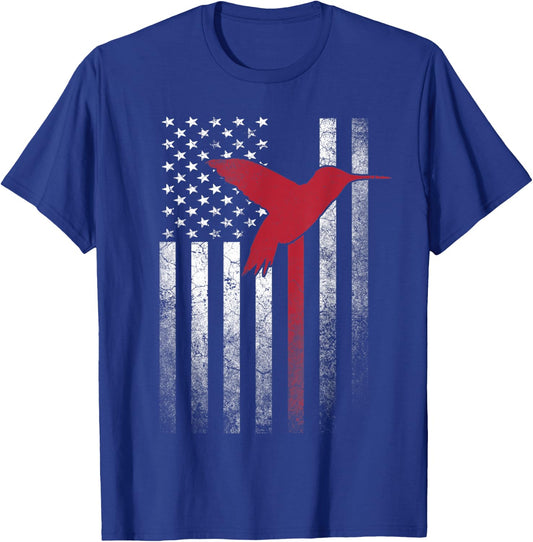 Hummingbird Bird- 4th of July American Flag USA America Men T-Shirt - T-Shirt | Royal