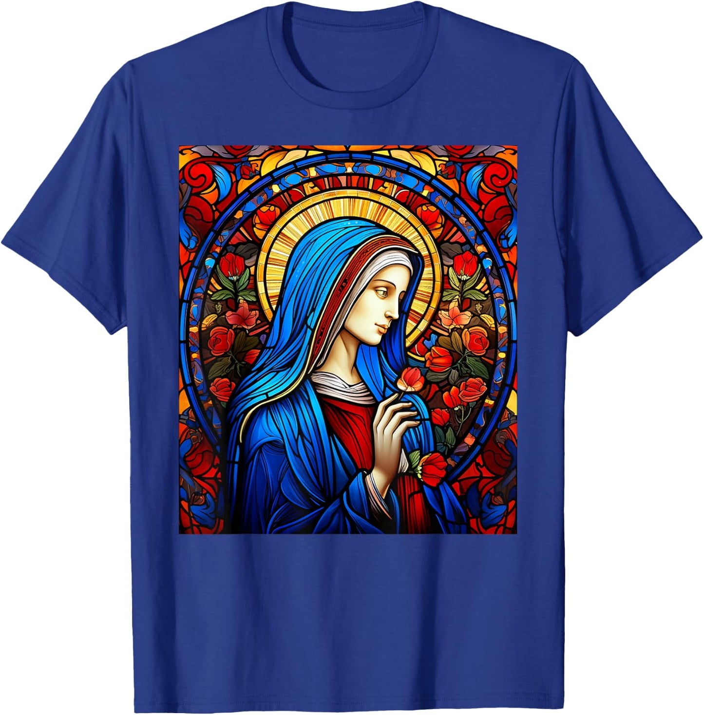 Blessed Virgin Mary Stained Glass T-Shirt - T-Shirt | Royal