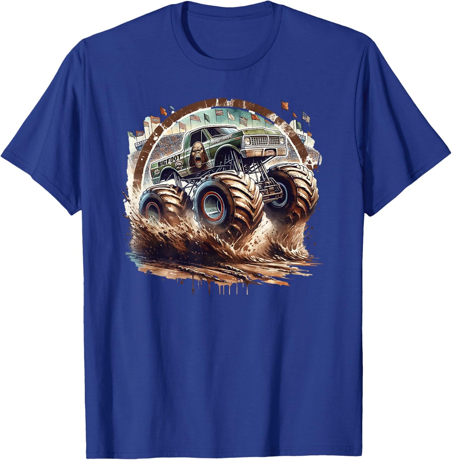 Bigfoot Cryptid Monster Truck Smash Squatch Jam T-Shirt - T-Shirt | Royal