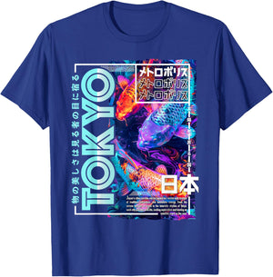 Tokyo City 80s Synthwave Koi Carp Japan Tokyo T-Shirt - T-Shirt | Royal