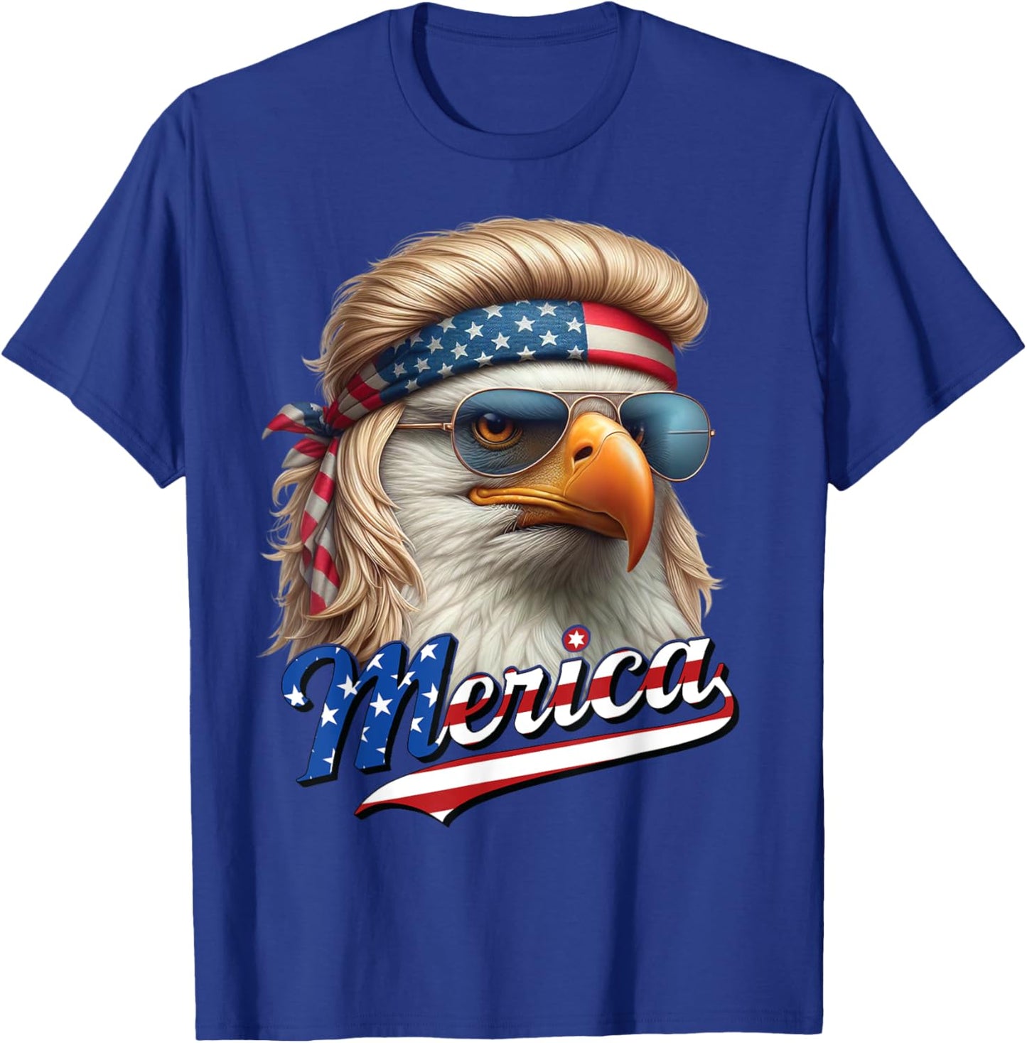 Bald Eagle Merica 4th July Eagle Blonde Mullet Funny Man T-Shirt - T-Shirt | Royal
