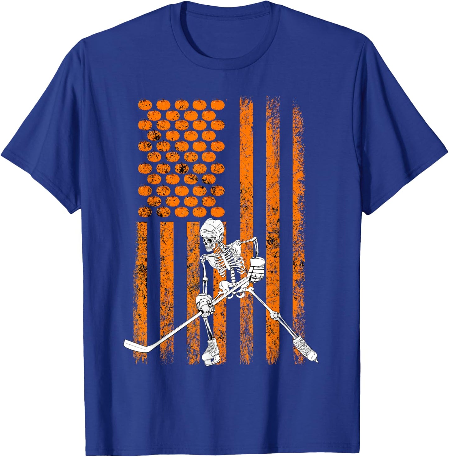 Ice Hockey Player Fan Gift Skeleton Halloween Shirt Men Boys T-Shirt - T-Shirt | Royal