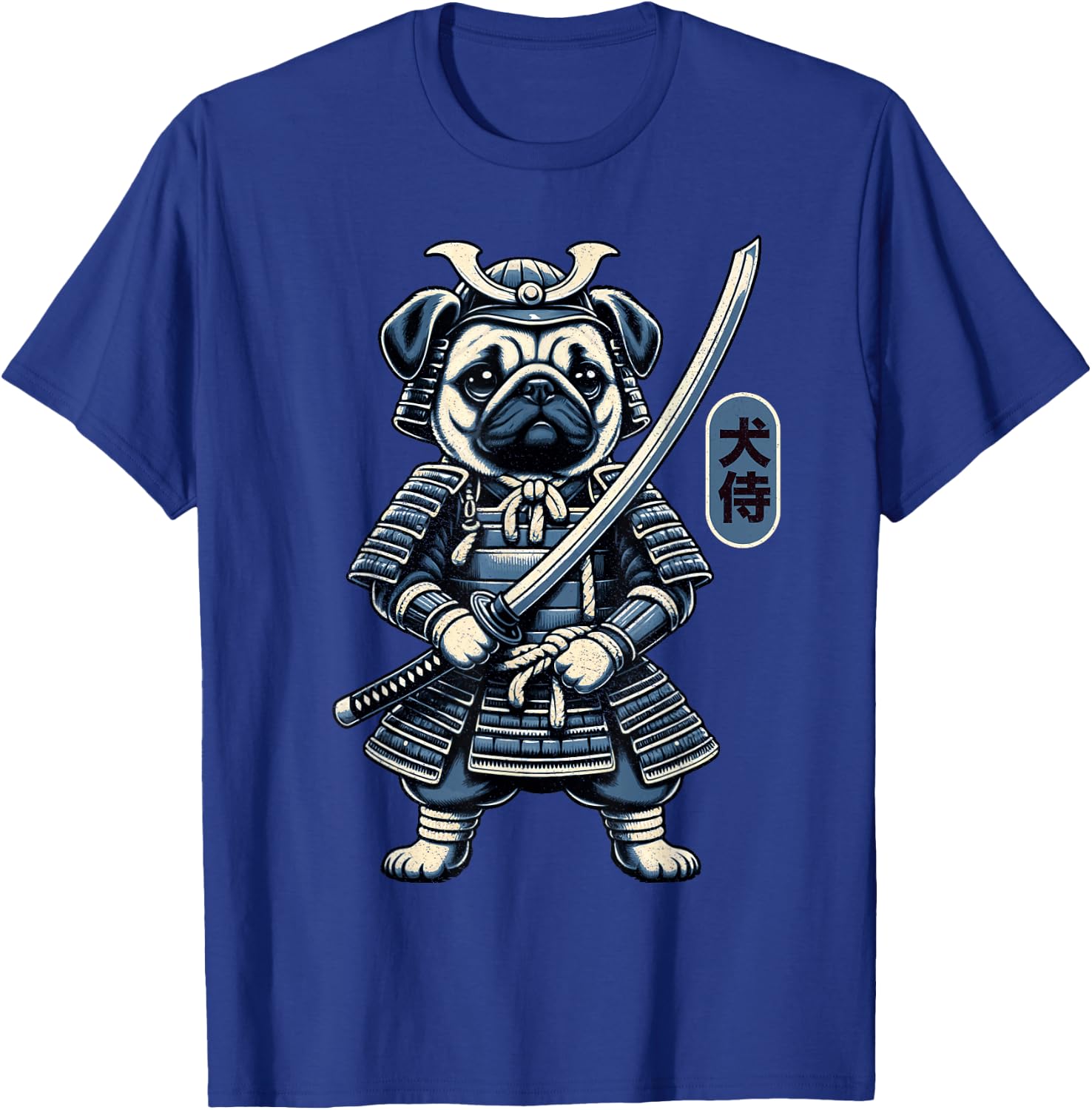 Japanese Samurai Dog Tattoo, Pug Dog Kawaii Ninja Men Women Girls Kids T-Shirt - T-Shirt | Royal