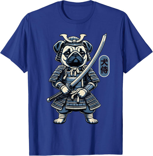 Japanese Samurai Dog Tattoo, Pug Dog Kawaii Ninja Men Women Girls Kids T-Shirt - T-Shirt | Royal
