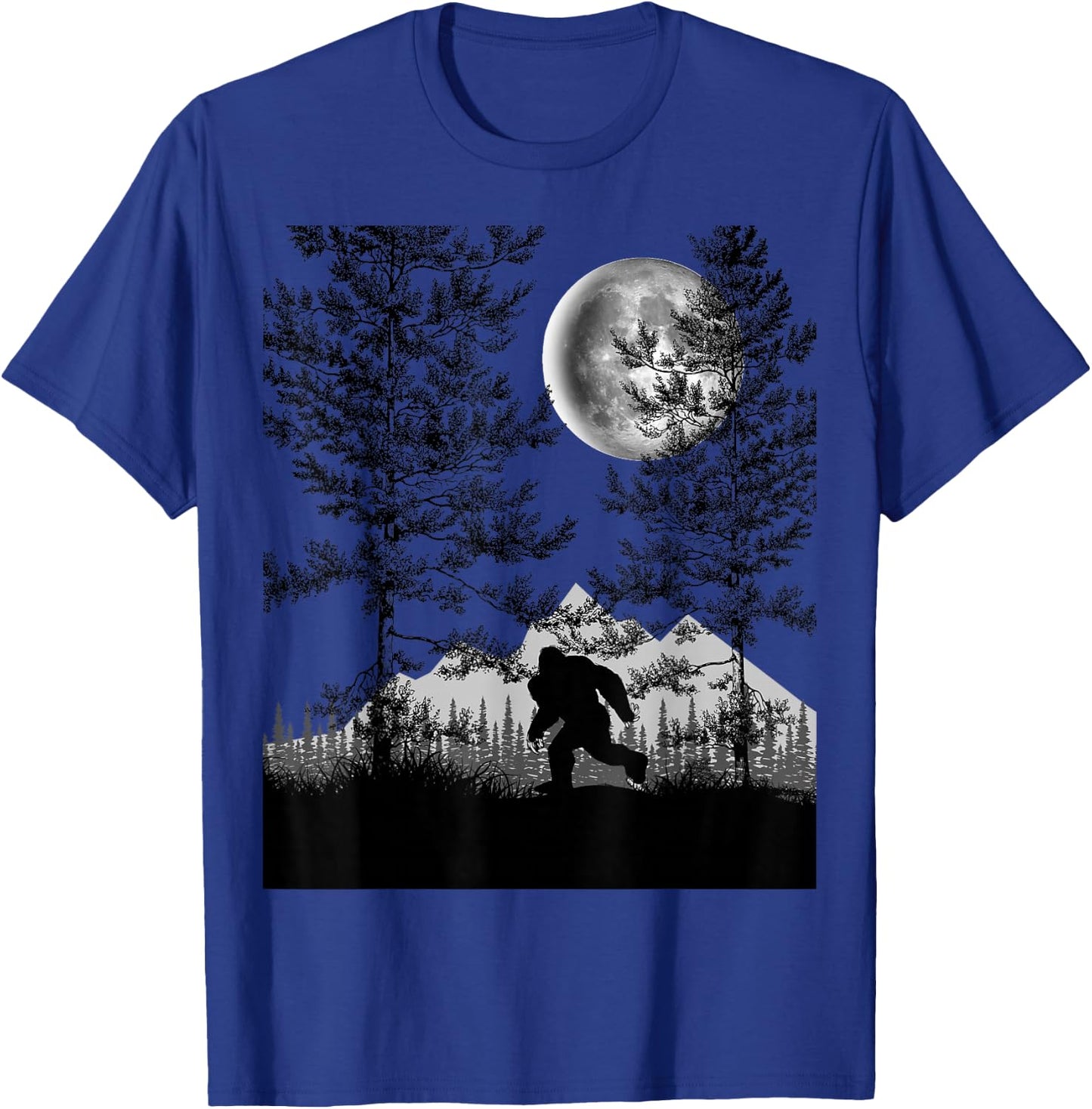Bigfoot Walking in the Forest Moon Night Sky Sasquatch T-Shirt - T-Shirt | Royal