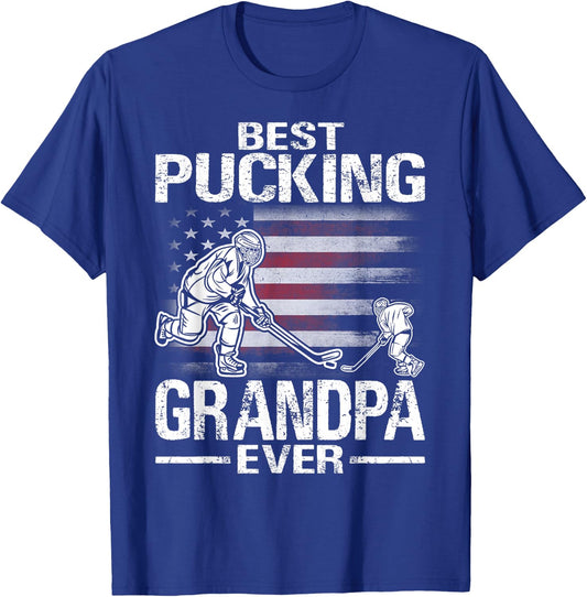 Best Pucking Grandpa Ever Hockey Father's Day Gift T-Shirt - T-Shirt | Royal
