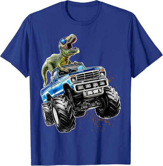 T Rex Dinosaur Monster Truck Patriotic Birthday Gift Boys T-Shirt - T-Shirt | Royal