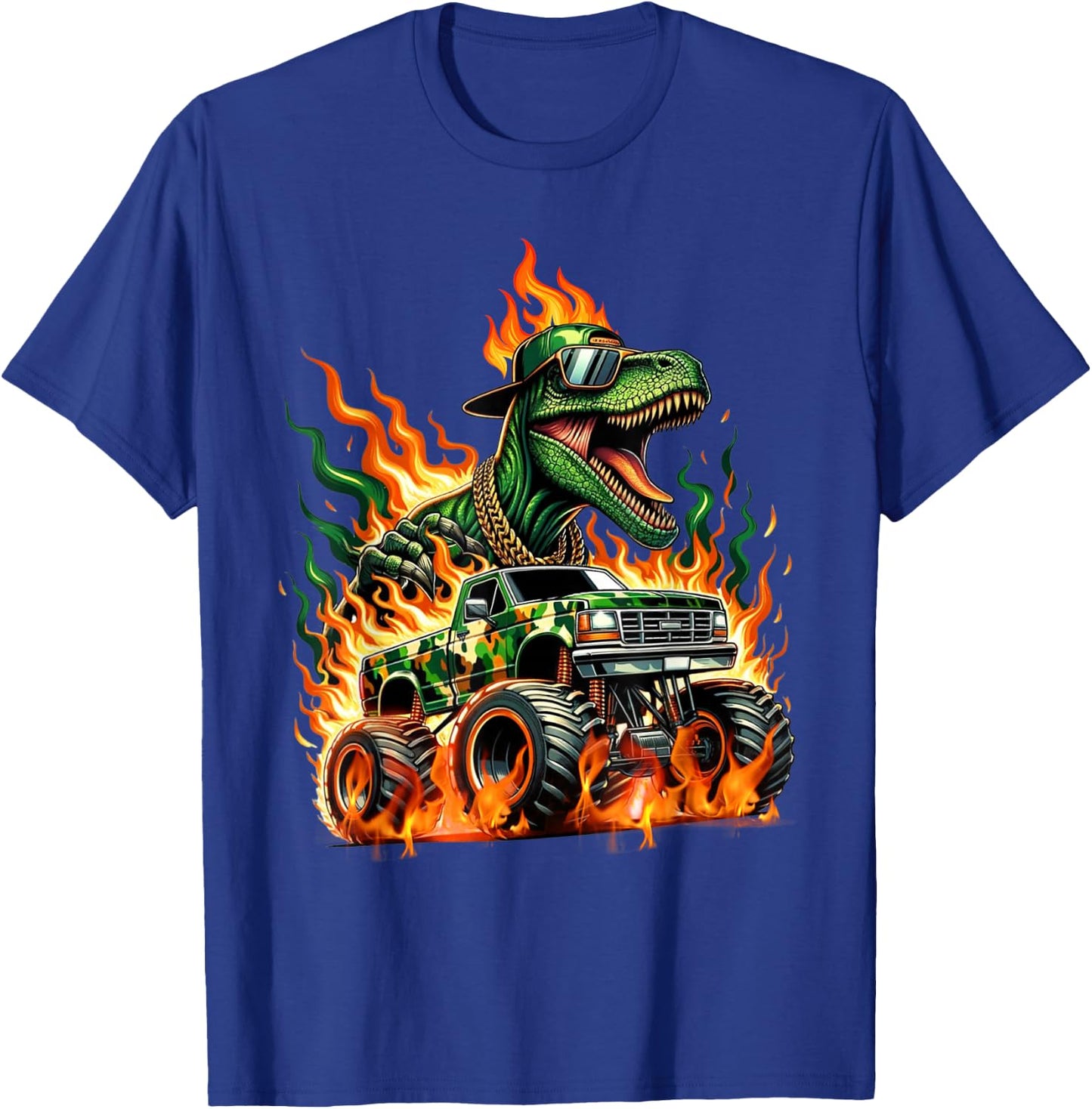 Velociraptor Dinosaur Monster Truck Kids Truck Design Dino T-Shirt - T-Shirt | Royal