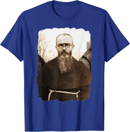 MJ Sacred Art Saint Maximilian Kolbe Catholic Icon T-Shirt - T-Shirt | Royal
