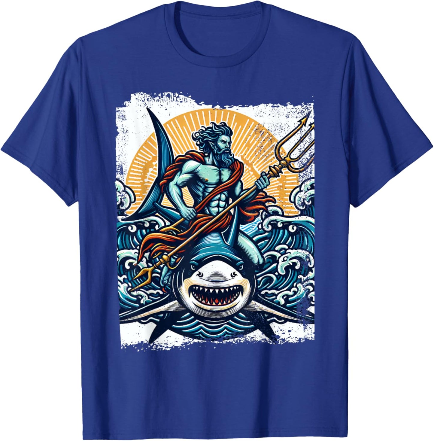 Poseidon Riding Shark Trident Costume Ancient Greek God T-Shirt - T-Shirt | Royal