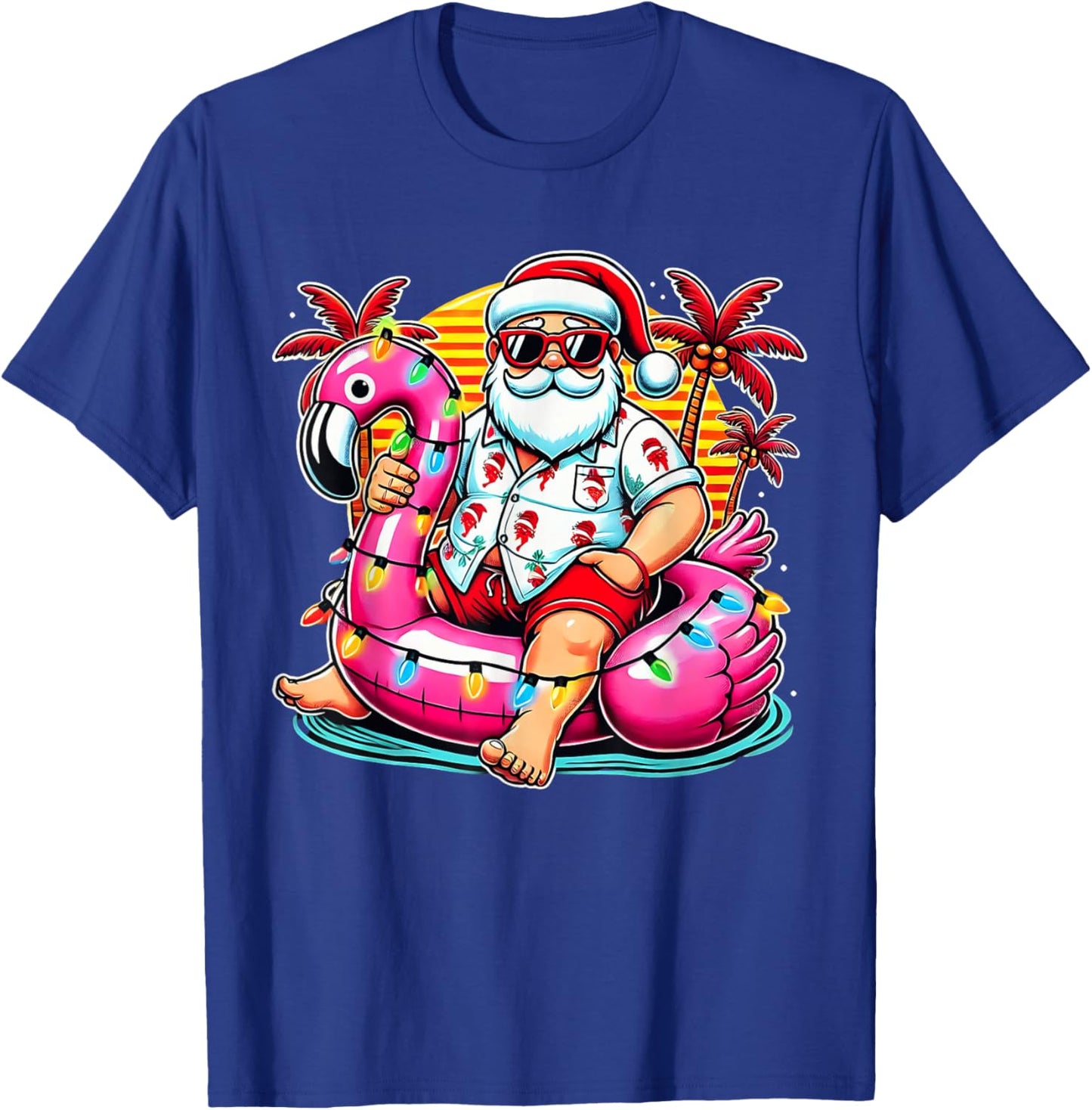 Christmas in July Shirt Santa Flamingo Float Summer Xmas T-Shirt - T-Shirt | Royal