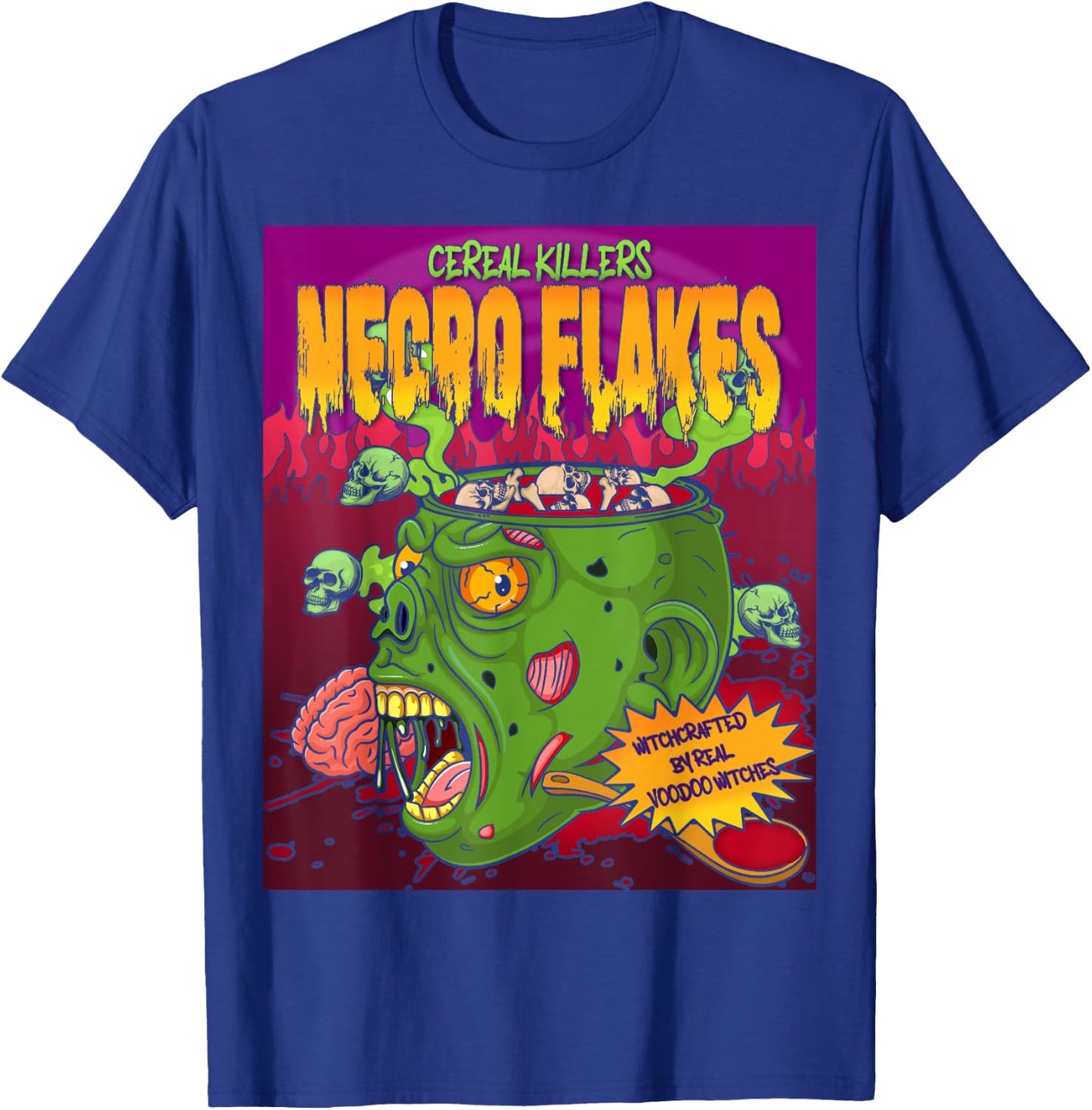 Necro Flakes Zombie Cereal Killers VooDoo Witch Doctor T-Shirt - T-Shirt | Royal