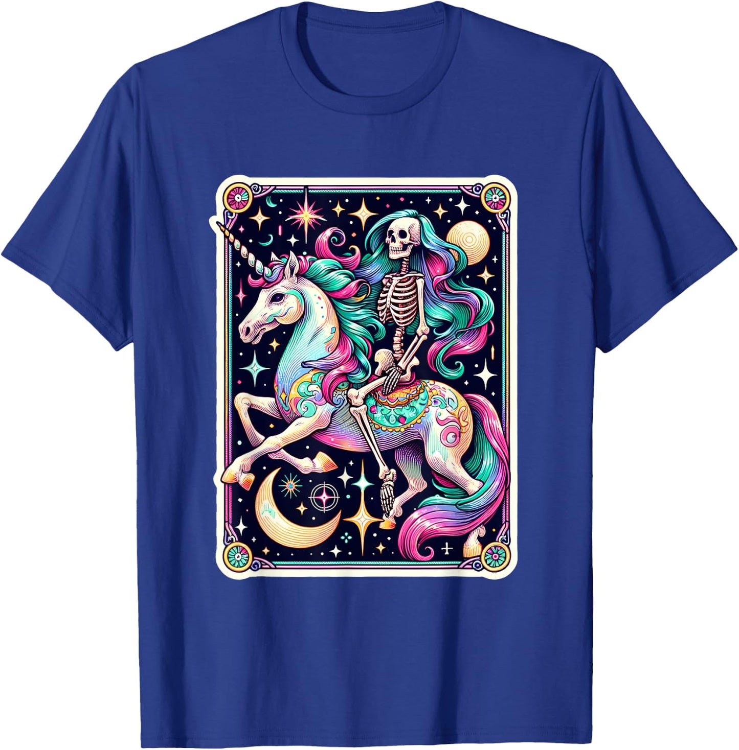 Skeleton Riding Unicorn Tarot Card Celestial Fantasy Art T-Shirt - T-Shirt | Royal