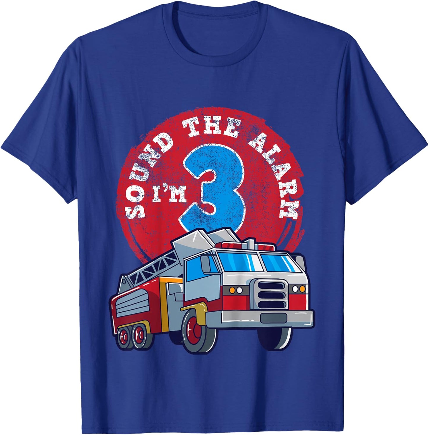 3rd Birthday Three Years Old Firetruck Firefighter Gift T-Shirt - T-Shirt | Royal