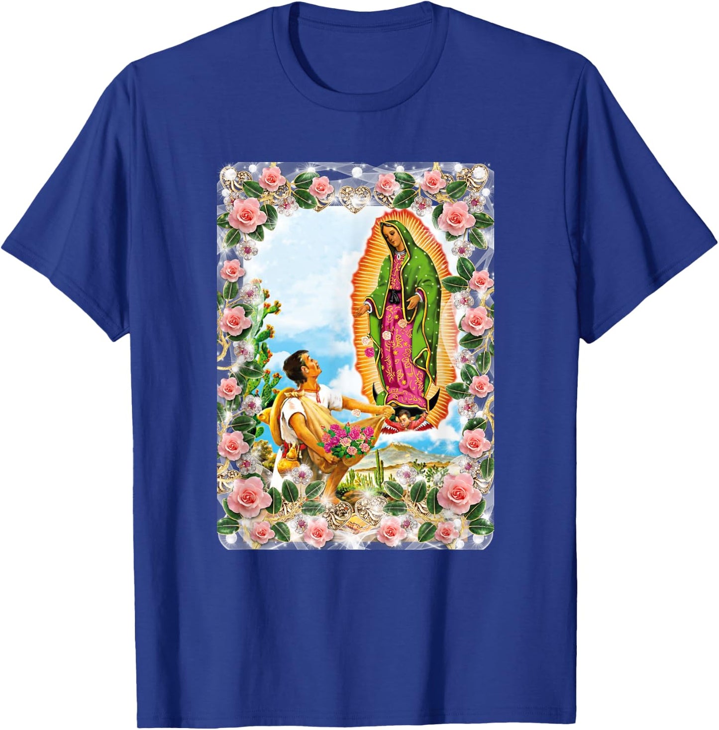 Our Lady of Guadalupe Virgin Mary Catholic Beautiful Roses T-Shirt - T-Shirt | Royal