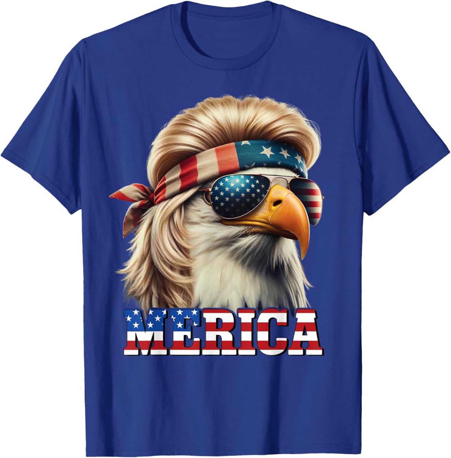 Funny Eagle Merica 4th July Blonde Wig Mullet Man T-Shirt - T-Shirt | Royal