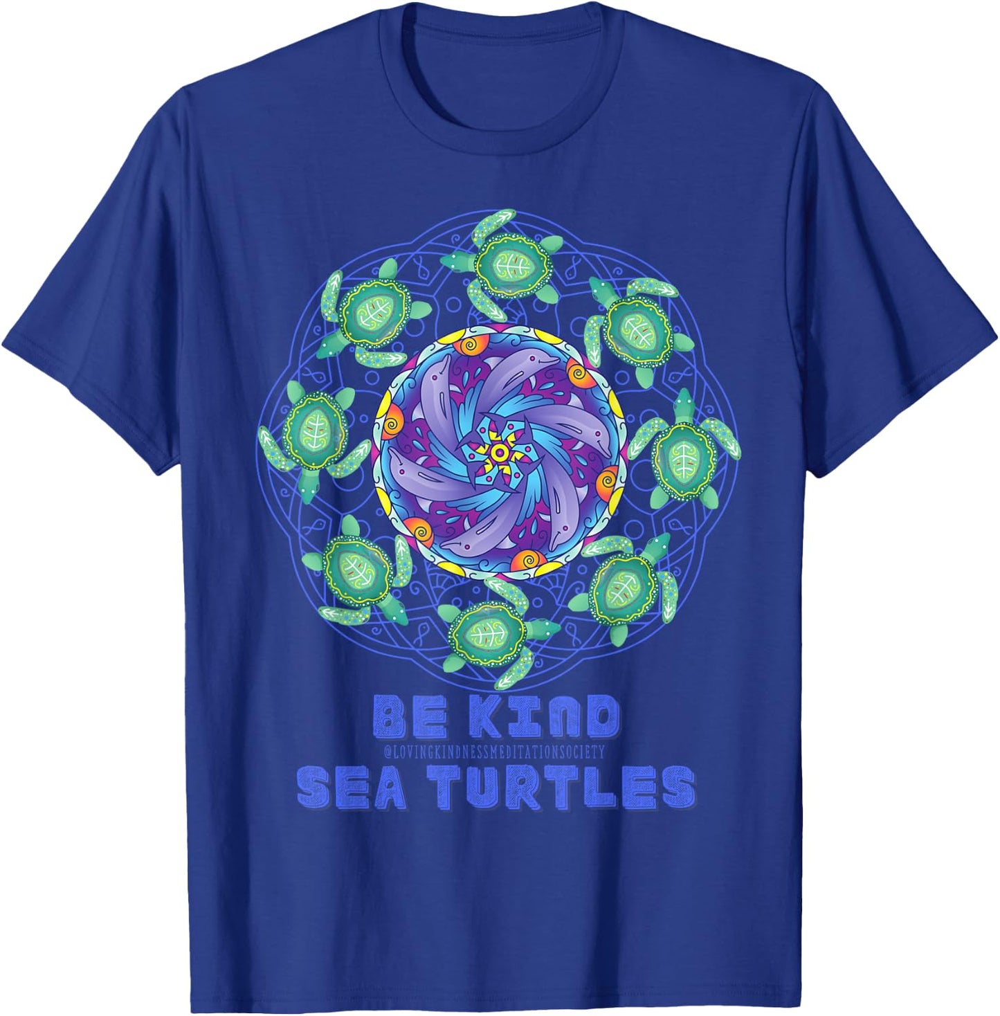 Sea Turtle Dolphins Mandala Ocean Surf Beach Loving Kindness T-Shirt - T-Shirt | Royal