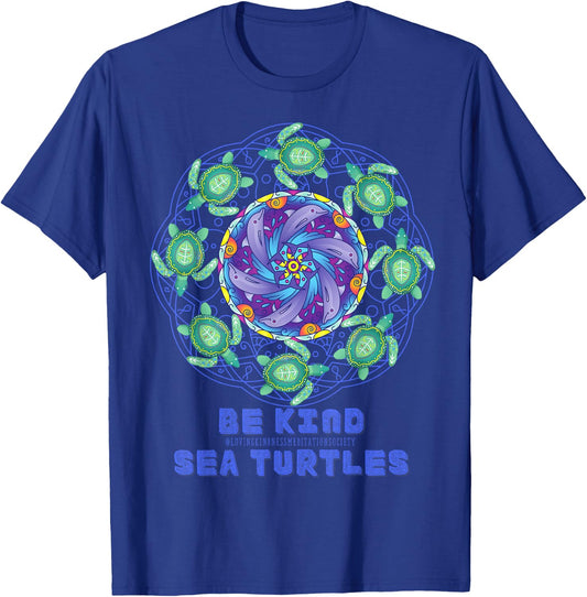 Sea Turtle Dolphins Mandala Ocean Surf Beach Loving Kindness T-Shirt - T-Shirt | Royal