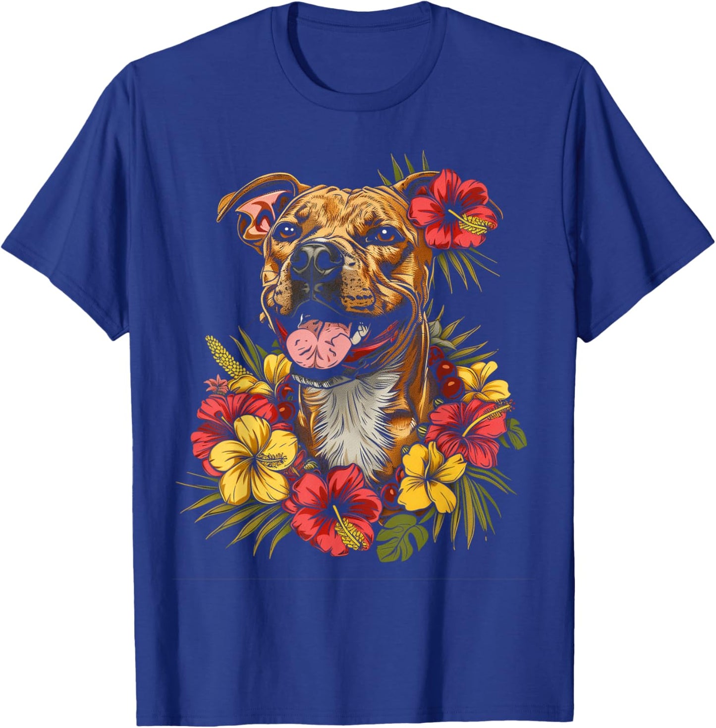 Pitbull Hawaiian Flowers Hibiscus Hula Hawaii Dog T-Shirt - T-Shirt | Royal