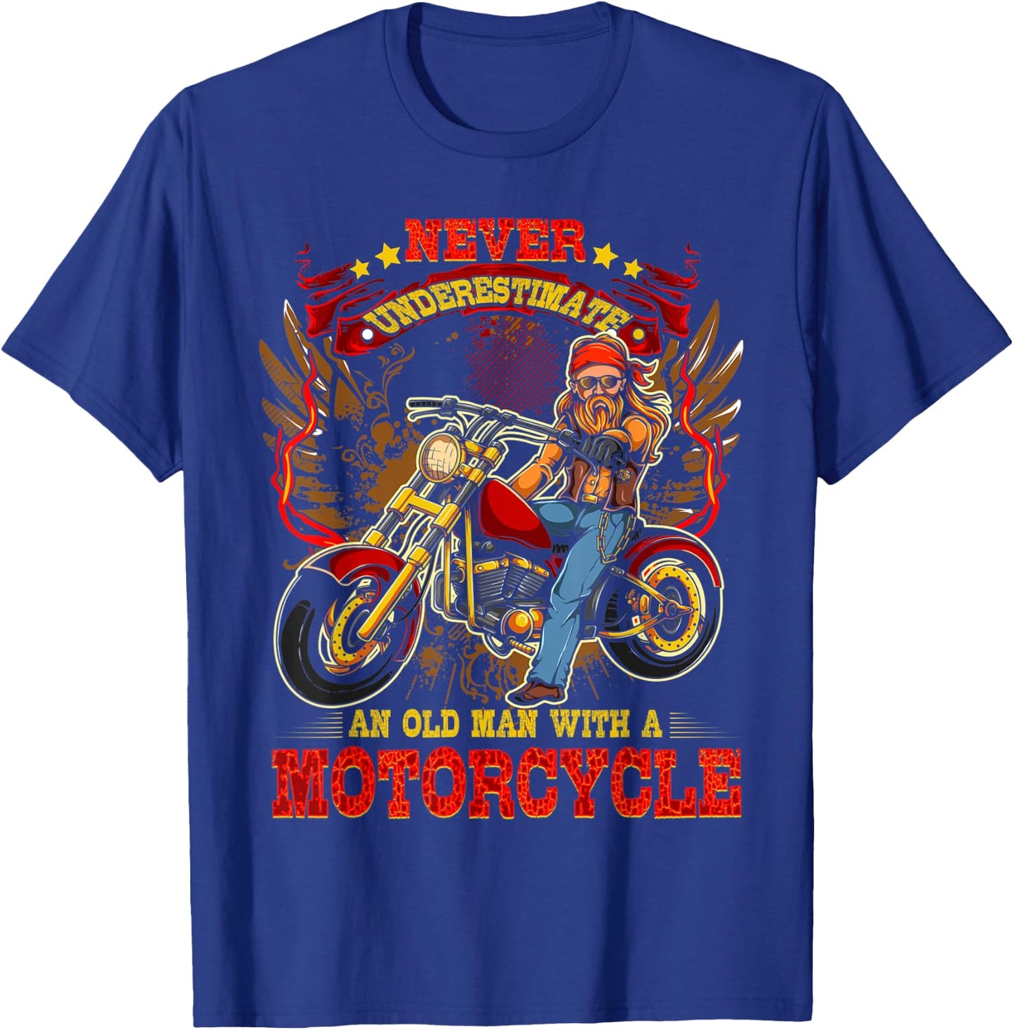 Biker Never Underestimate An Old Man Motorcycle Motocross T-Shirt - T-Shirt | Royal