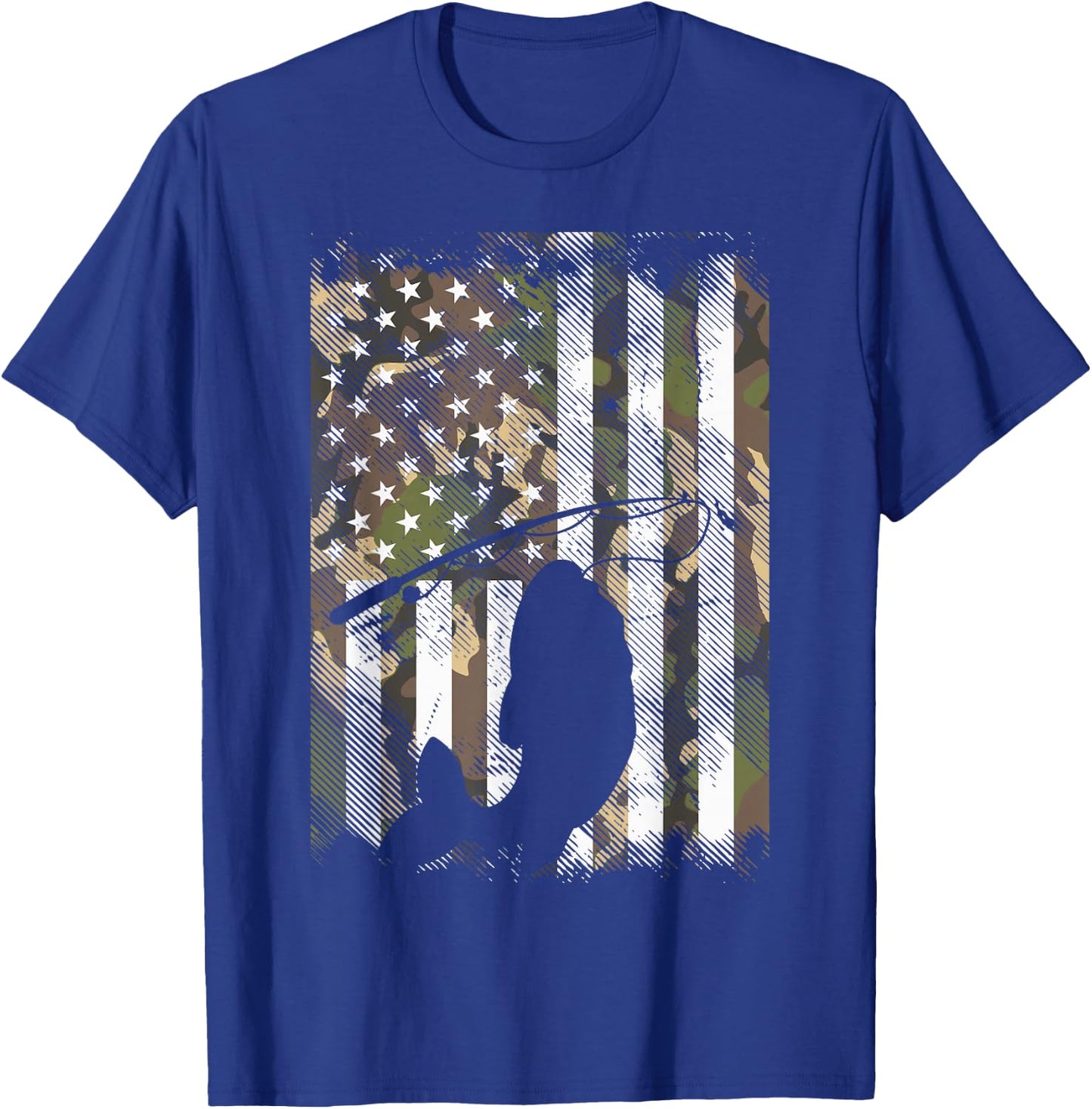 Camo American Flag Fish Fishing Patriotic Fisherman Gift T-Shirt - T-Shirt | Royal