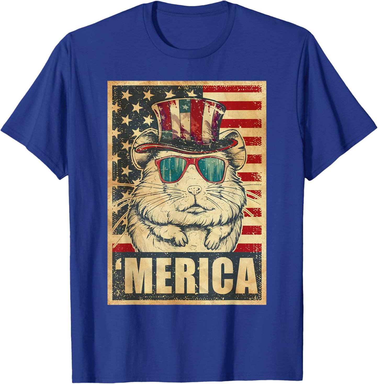 Hamster Merica Vintage American Flag 4th Of July Kids Men T-Shirt - T-Shirt | Royal