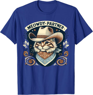 Meowdy Partner Cat Cowboy Hat Howdy Funny Country Western T-Shirt - T-Shirt | Royal