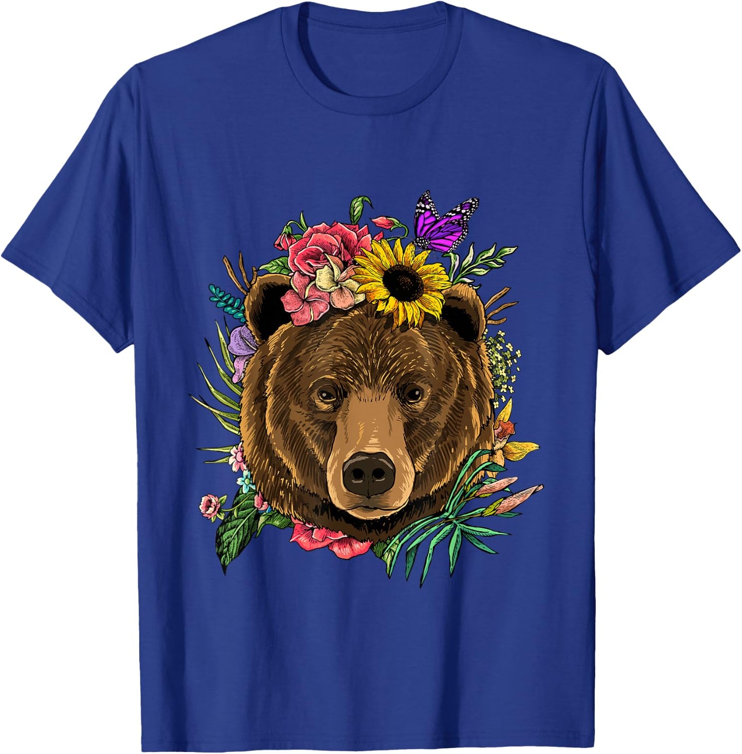 Bear Shirt Nature Floral Grizzly Bear Face Animal Bear Lover T-Shirt - T-Shirt | Royal
