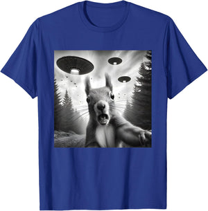 Squirrel Sci-Fi Funny Graphic Selfie with UFOs Weird Aliens T-Shirt - T-Shirt | Royal