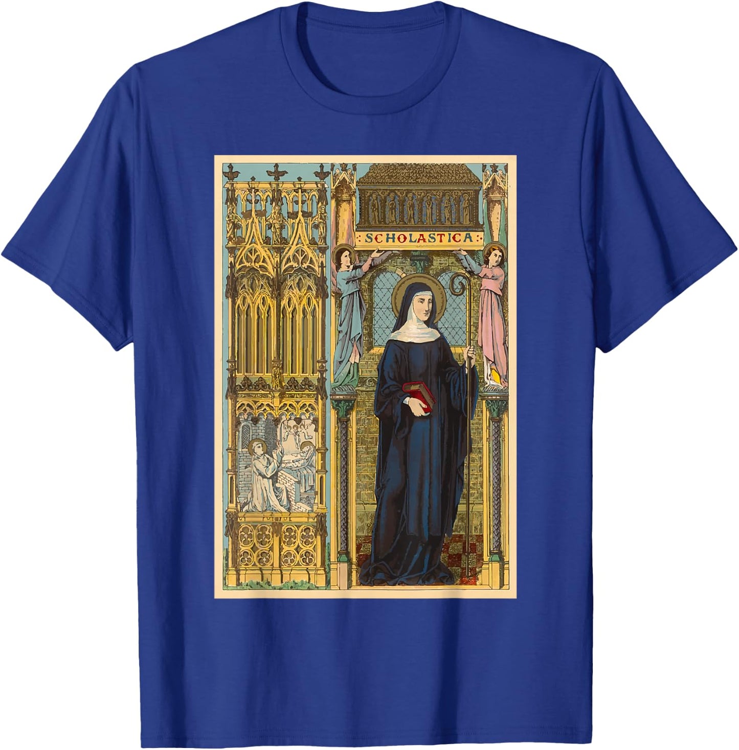 St. Scholastica Benedict Catholic Saints Benedictines T-Shirt - T-Shirt | Royal