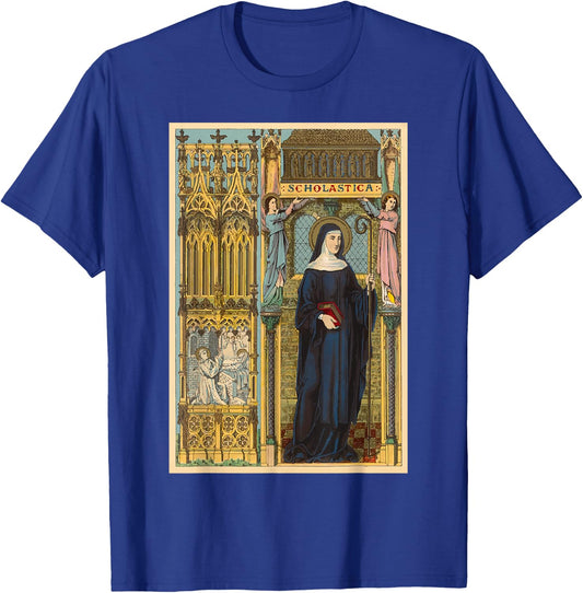 St. Scholastica Benedict Catholic Saints Benedictines T-Shirt - T-Shirt | Royal